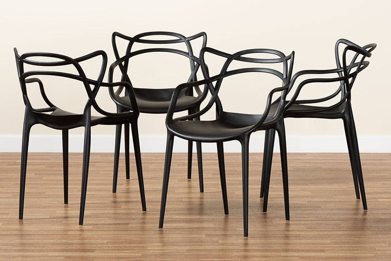 Marilla Modern and Contemporary Black Finished Polypropylene Plastic 4-Piece Stackable Dining Chair Set