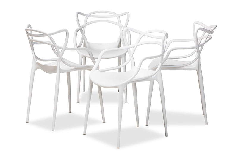 Marilla Modern and Contemporary White Finished Polypropylene Plastic 4-Piece Stackable Dining Chair Set