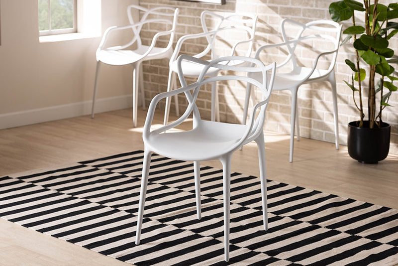 Marilla White Finished Polypropylene Plastic 4Pc Stackable Dining Chair Set Baxton