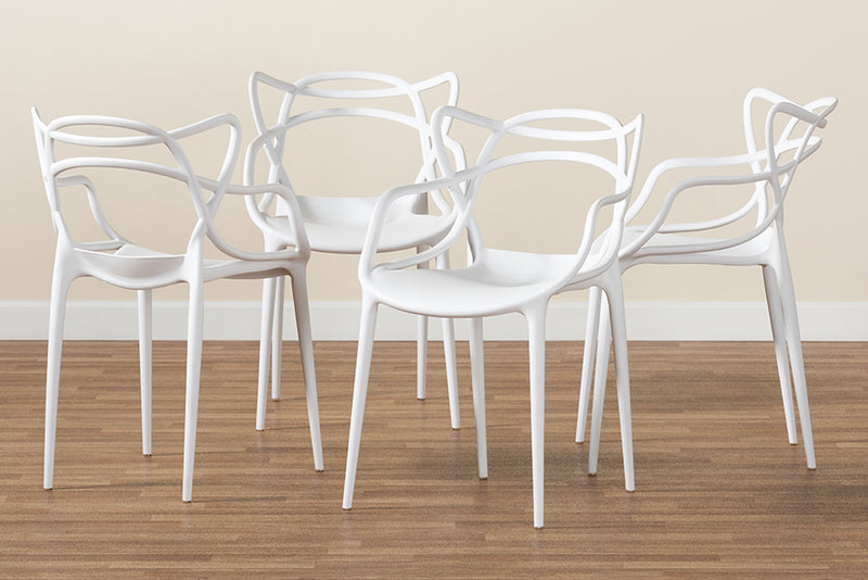 Marilla Modern and Contemporary White Finished Polypropylene Plastic 4-Piece Stackable Dining Chair Set