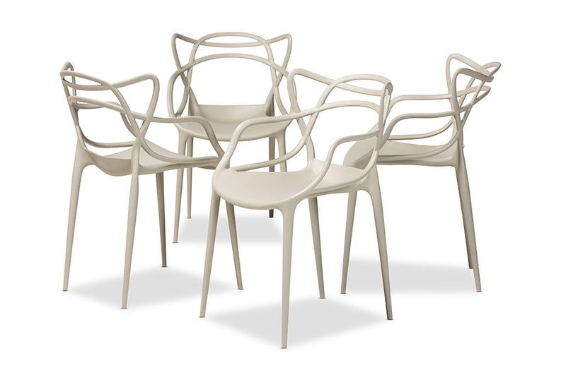 Marilla Beige Finished Polypropylene Plastic 4Pc Stackable Dining Chair Set Baxton