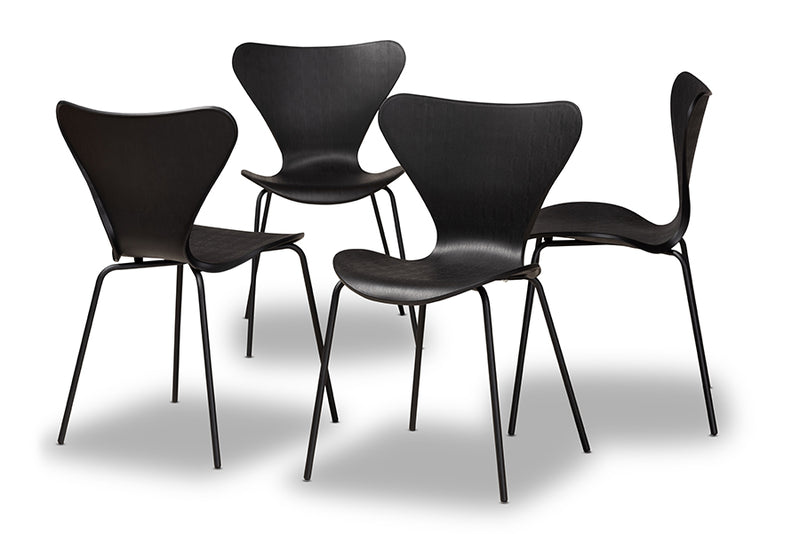 Hampton Modern and Contemporary Black Plastic and Black Metal 4-Piece Dining Chair Set