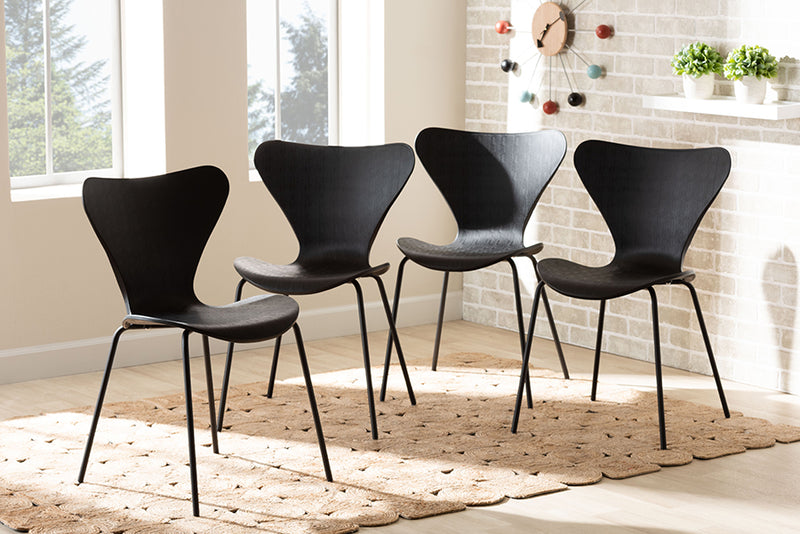 Hampton Modern and Contemporary Black Plastic and Black Metal 4-Piece Dining Chair Set