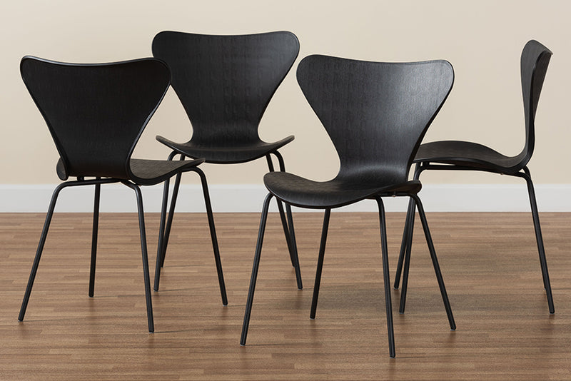 Hampton Modern and Contemporary Black Plastic and Black Metal 4-Piece Dining Chair Set