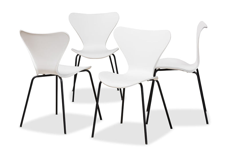 Hampton White Plastic and Black Metal 4Pc Dining Chair Set Baxton