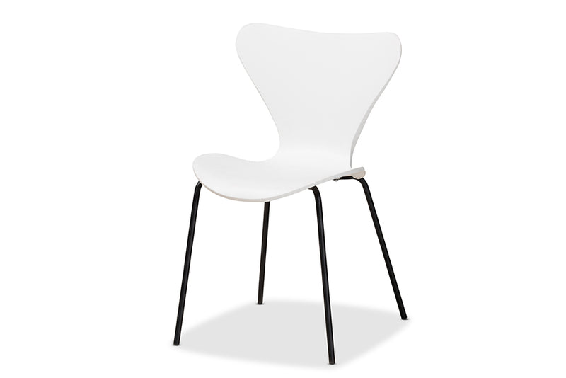 Hampton Modern and Contemporary White Plastic and Black Metal 4-Piece Dining Chair Set