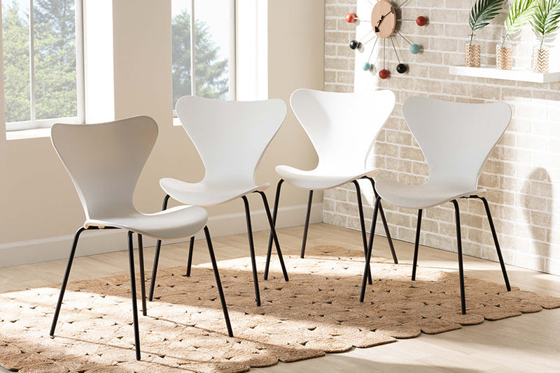 Hampton White Plastic and Black Metal 4Pc Dining Chair Set Baxton