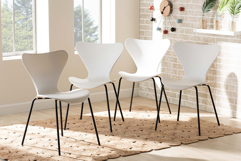 Hampton Modern and Contemporary White Plastic and Black Metal 4-Piece Dining Chair Set