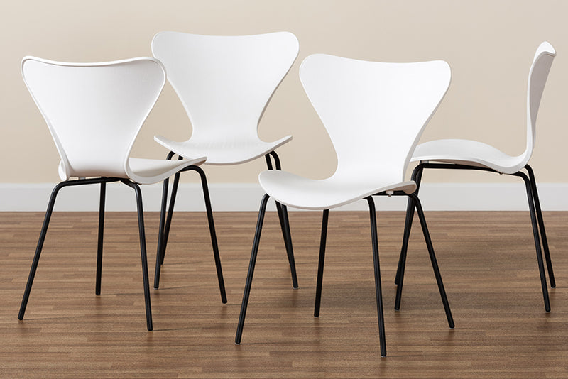 Hampton Modern and Contemporary White Plastic and Black Metal 4-Piece Dining Chair Set