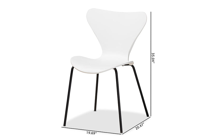 Hampton White Plastic and Black Metal 4Pc Dining Chair Set Baxton
