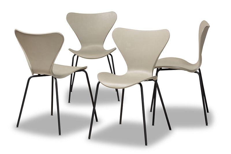 Hampton Modern and Contemporary Beige Plastic and Black Metal 4-Piece Dining Chair Set