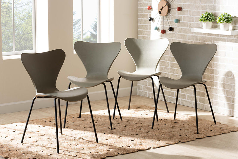 Hampton Modern and Contemporary Beige Plastic and Black Metal 4-Piece Dining Chair Set