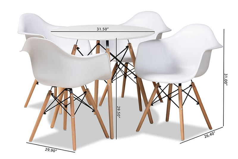 Kellyn Modern and Contemporary White Finished Polypropylene Plastic and Oak Brown Finished Wood 5-Piece Dining Set