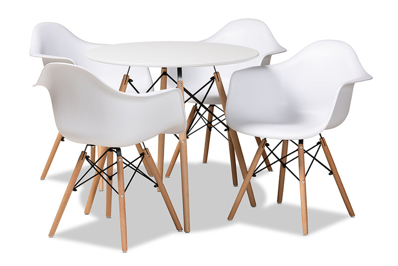 Kellyn Modern and Contemporary White Finished Polypropylene Plastic and Oak Brown Finished Wood 5-Piece Dining Set