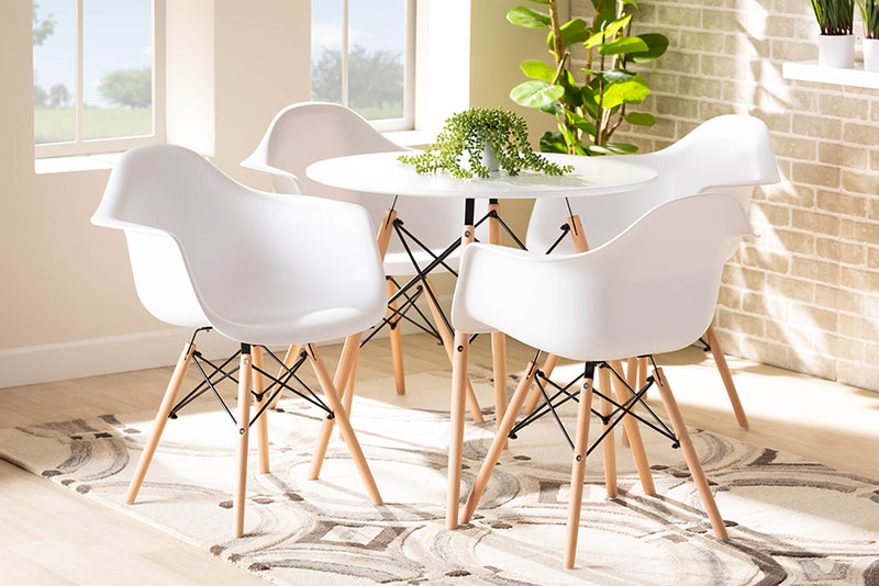 Kellyn Modern and Contemporary White Finished Polypropylene Plastic and Oak Brown Finished Wood 5-Piece Dining Set