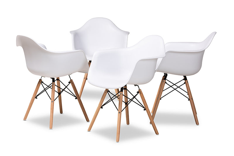 Kellyn Modern and Contemporary White Finished Polypropylene Plastic and Oak Brown Finished Wood 4-Piece Dining Chair Set