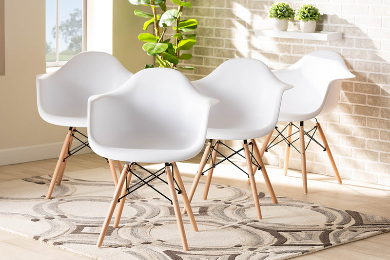 Kellyn Modern and Contemporary White Finished Polypropylene Plastic and Oak Brown Finished Wood 4-Piece Dining Chair Set