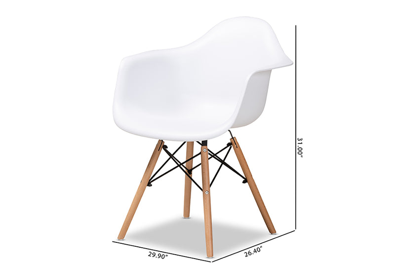 Kellyn Modern and Contemporary White Finished Polypropylene Plastic and Oak Brown Finished Wood 4-Piece Dining Chair Set