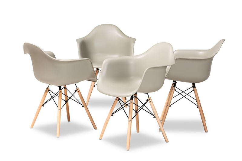 Kellyn Modern and Contemporary Beige Finished Polypropylene Plastic and Oak Brown Finished Wood 4-Piece Dining Chair Set