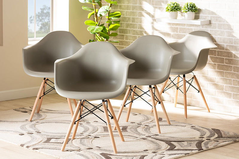 Kellyn Beige Finished Polypropylene Plastic and Oak Brown 4Pc Dining Chair Set Baxton