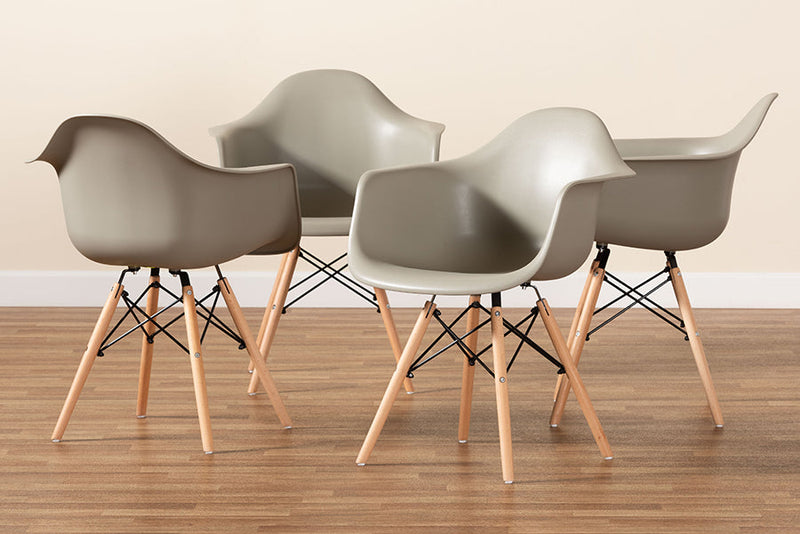 Kellyn Beige Finished Polypropylene Plastic and Oak Brown 4Pc Dining Chair Set Baxton
