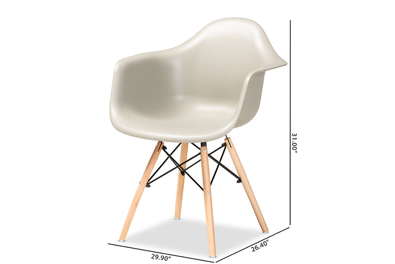 Kellyn Beige Finished Polypropylene Plastic and Oak Brown 4Pc Dining Chair Set Baxton