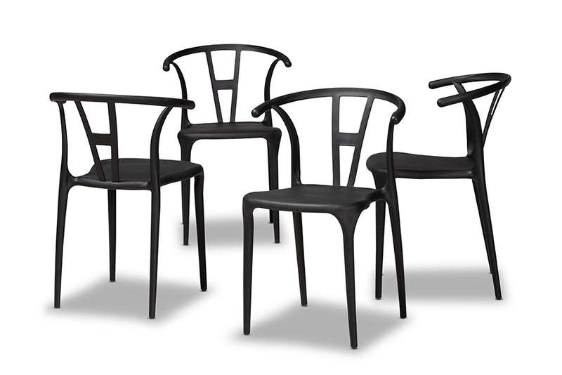 Ivana Modern and Contemporary Black Plastic 4-Piece Dining Chair Set