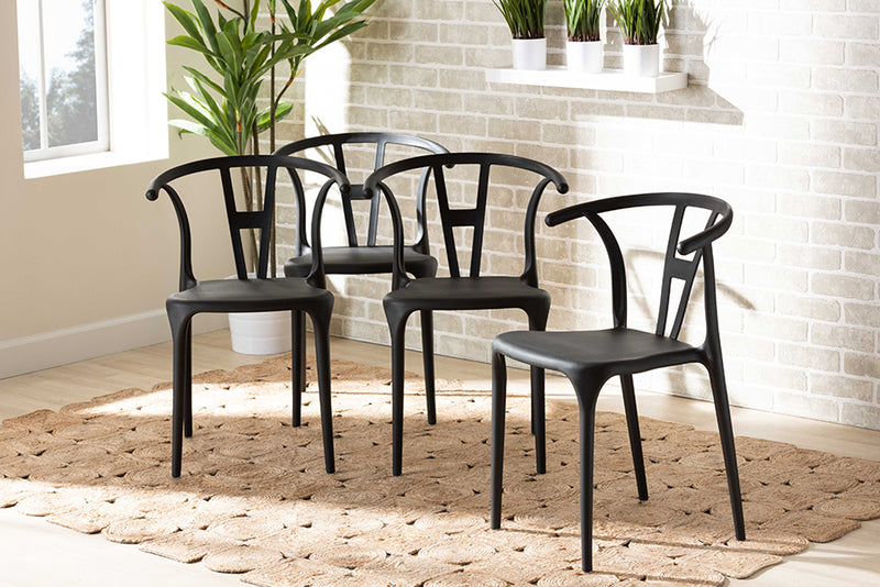 Ivana Modern and Contemporary Black Plastic 4-Piece Dining Chair Set