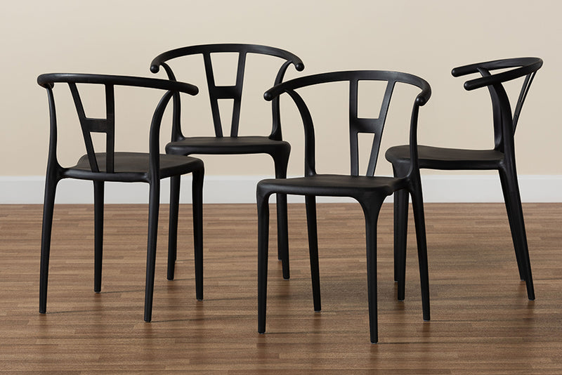 Ivana Modern and Contemporary Black Plastic 4-Piece Dining Chair Set