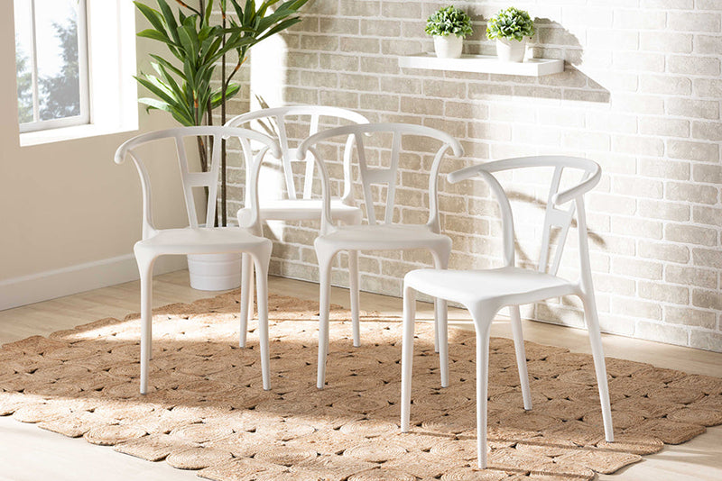Ivana White Plastic 4Pc Dining Chair Set Baxton