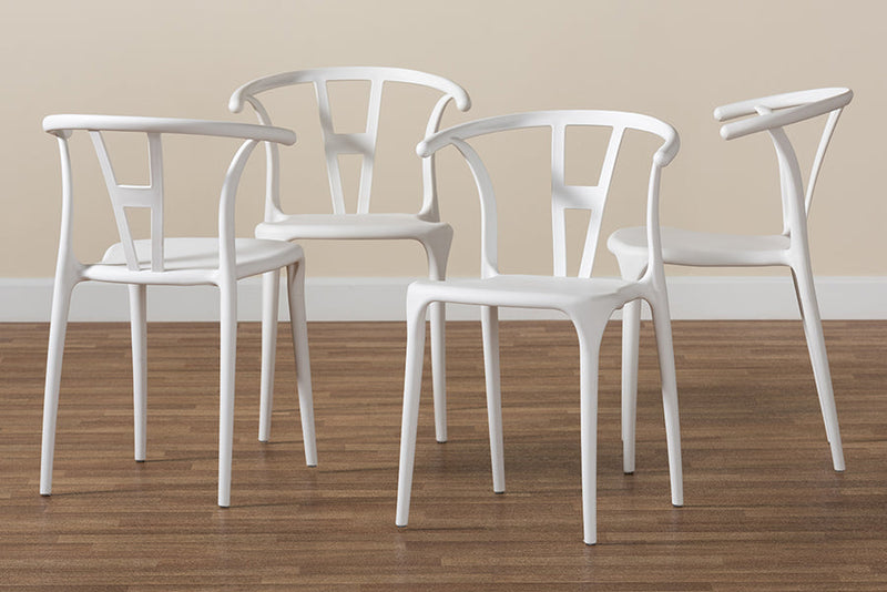 Ivana White Plastic 4Pc Dining Chair Set Baxton