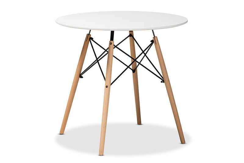 Filicia White Finished Polypropylene Plastic and Oak Brown Dining Table Baxton