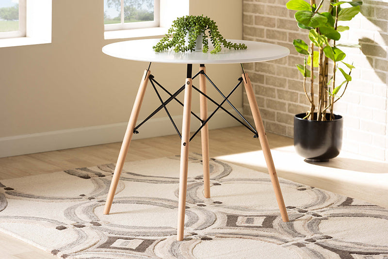 Filicia White Finished Polypropylene Plastic and Oak Brown Dining Table Baxton