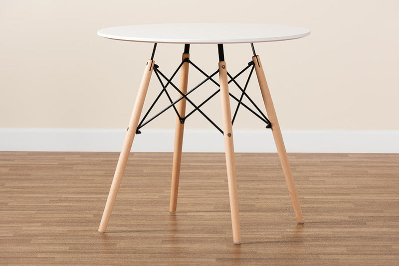 Filicia White Finished Polypropylene Plastic and Oak Brown Dining Table Baxton
