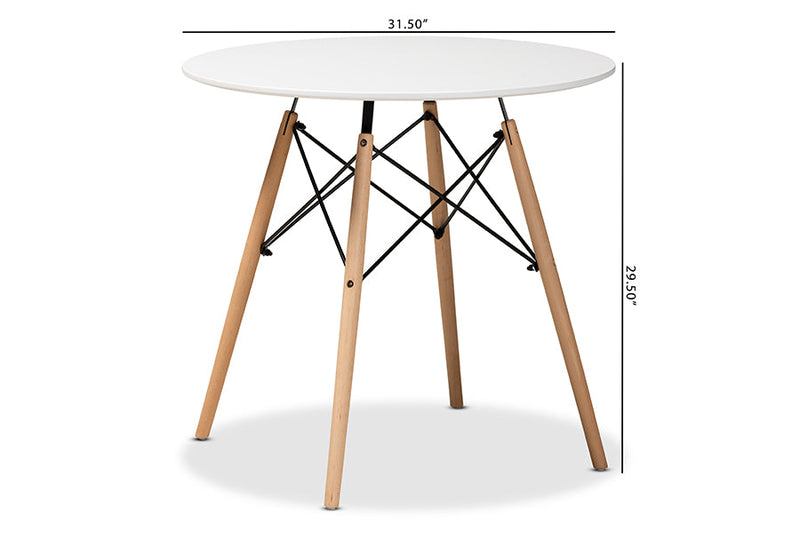 Filicia White Finished Polypropylene Plastic and Oak Brown Dining Table Baxton