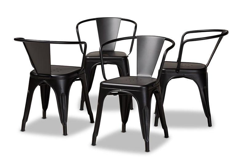 Adonica Modern Industrial Black Finished Metal 4-Piece Dining Chair Set