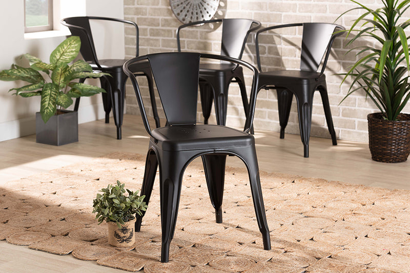 Adonica Modern Industrial Black Finished Metal 4-Piece Dining Chair Set