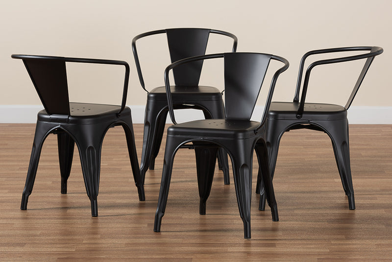 Adonica Modern Industrial Black Finished Metal 4-Piece Dining Chair Set