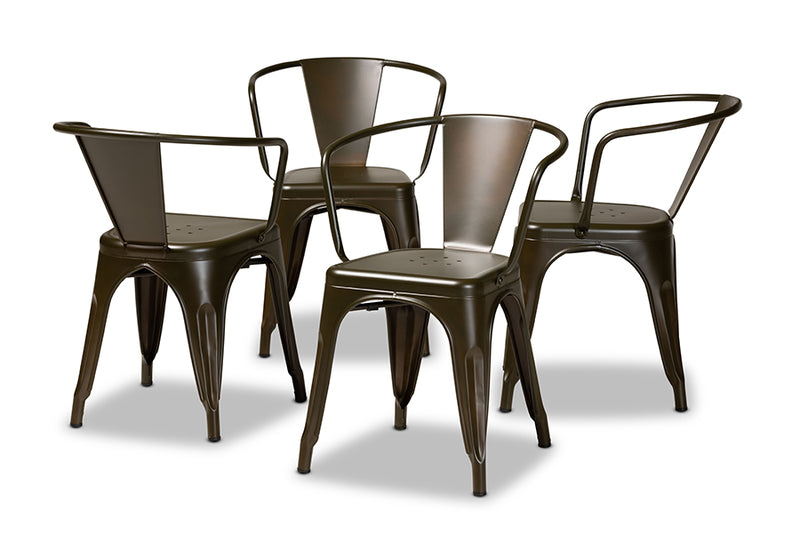 Adonica Modern Industrial Brown Finished Metal 4-Piece Dining Chair Set