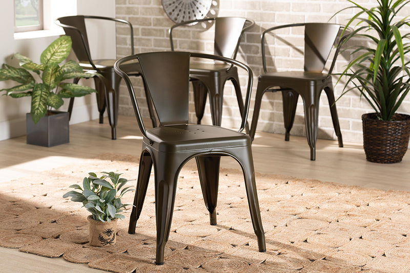 Adonica Modern Industrial Brown Finished Metal 4-Piece Dining Chair Set