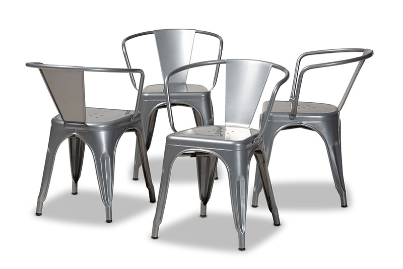 Adonica Modern Industrial Gray Finished Metal 4-Piece Dining Chair Set