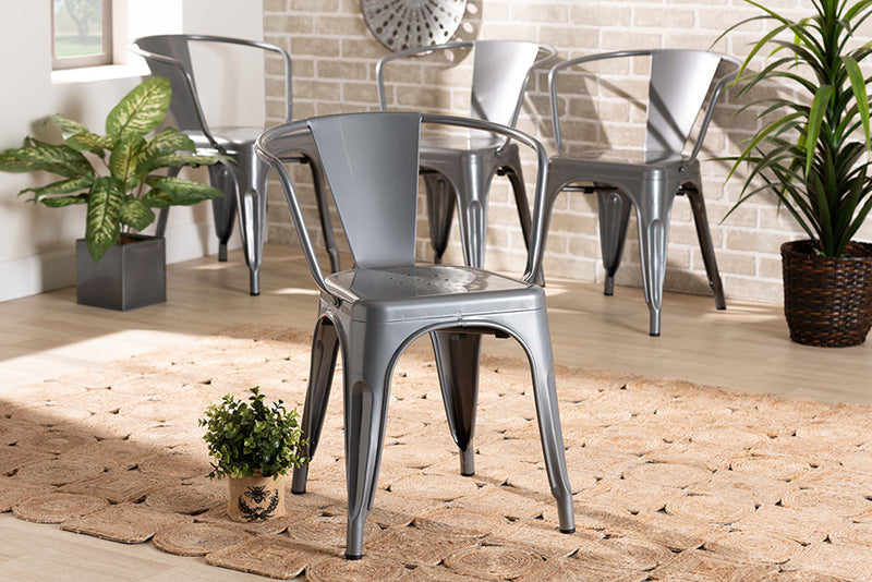 Adonica Modern Industrial Gray Finished Metal 4-Piece Dining Chair Set