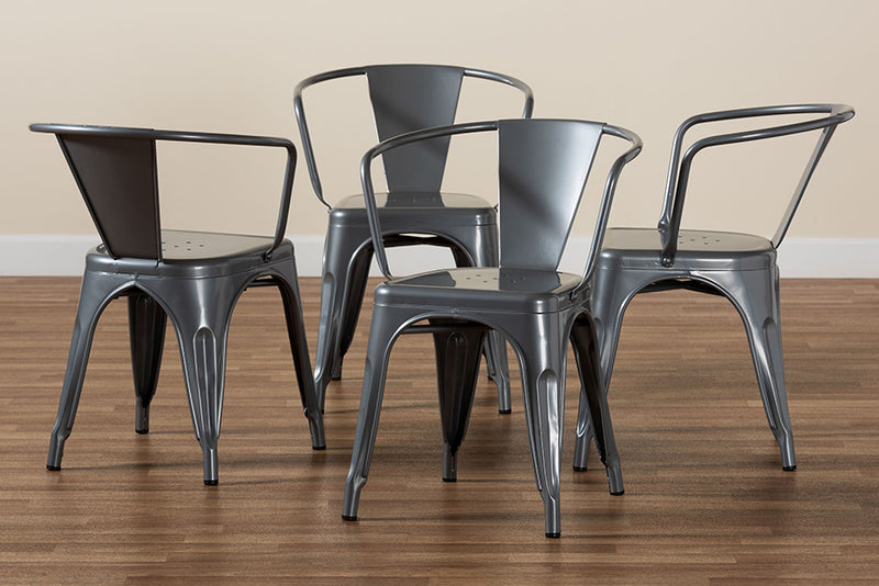 Adonica Modern Industrial Gray Finished Metal 4-Piece Dining Chair Set