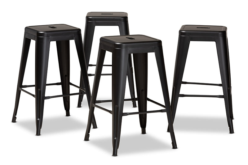 Geralyn Modern and Contemporary Industrial Black Finished Metal 4-Piece Stackable Counter Stool Set