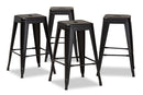 Geralyn Industrial Black Finished Metal 4Pc Stackable Counter Stool Set Baxton