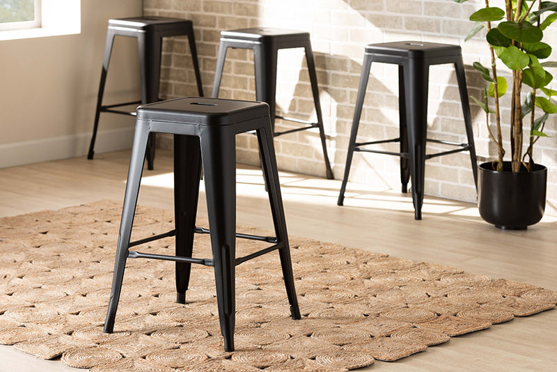 Geralyn Modern and Contemporary Industrial Black Finished Metal 4-Piece Stackable Counter Stool Set