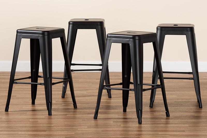 Geralyn Modern and Contemporary Industrial Black Finished Metal 4-Piece Stackable Counter Stool Set