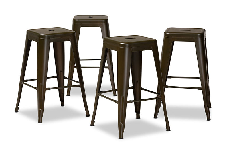Geralyn Industrial Gunmetal Finished Metal 4Pc Stackable Counter Stool Set Baxton
