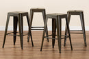Geralyn Industrial Gunmetal Finished Metal 4Pc Stackable Counter Stool Set Baxton