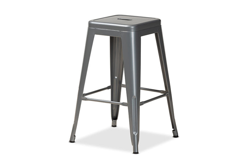 Geralyn Industrial Gray Finished Metal 4Pc Stackable Counter Stool Set Baxton